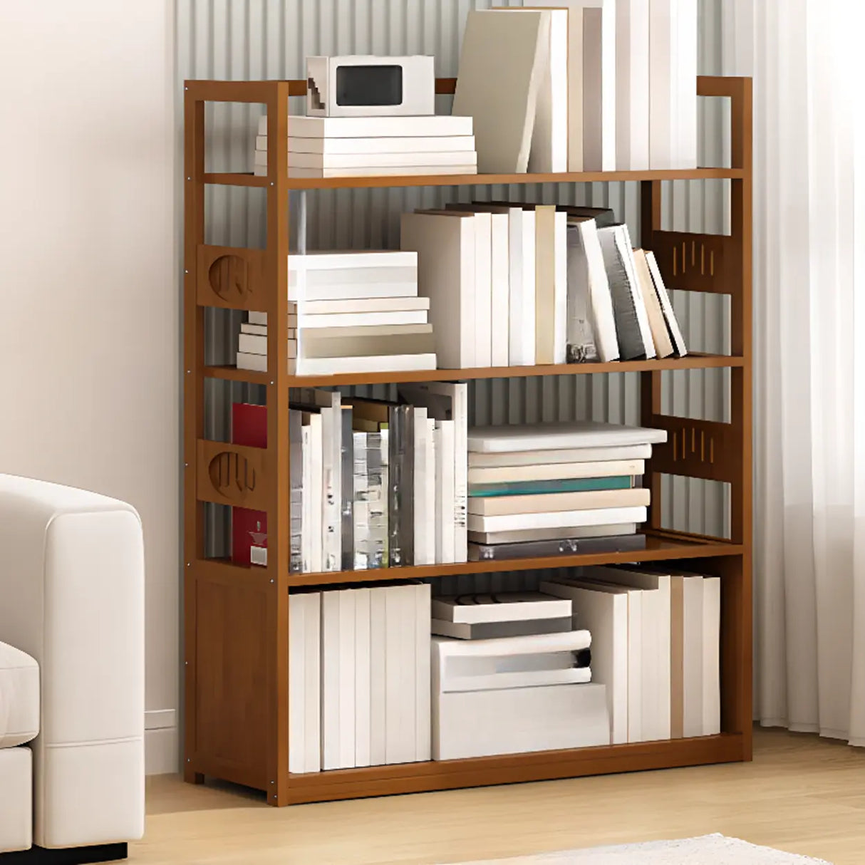 Modern Brown Open Back Wood Frame Standard Bookshelf Image - 20