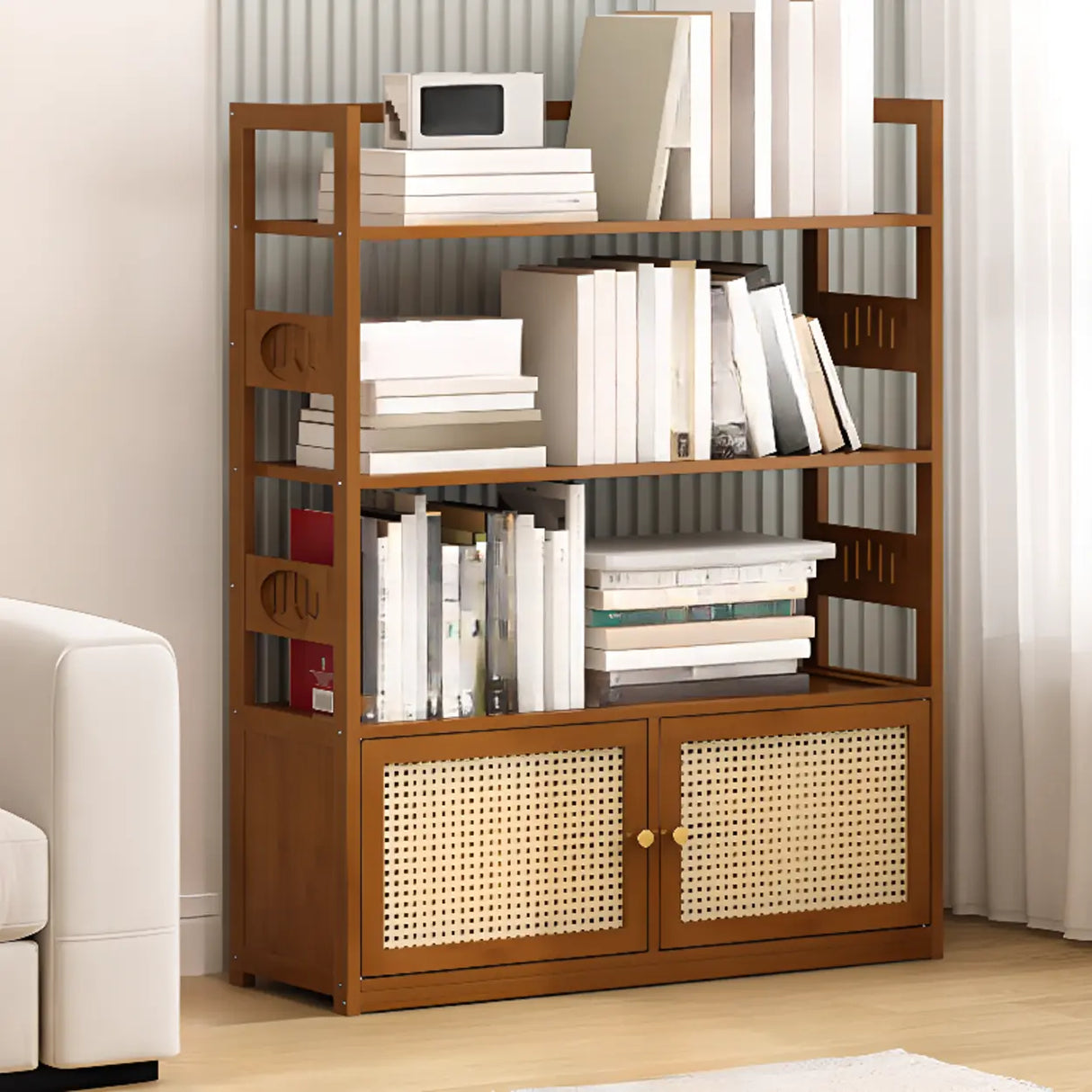 Modern Brown Open Back Wood Frame Standard Bookshelf Image - 21