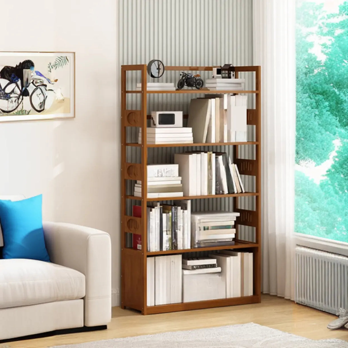 Modern Brown Open Back Wood Frame Standard Bookshelf Image - 22