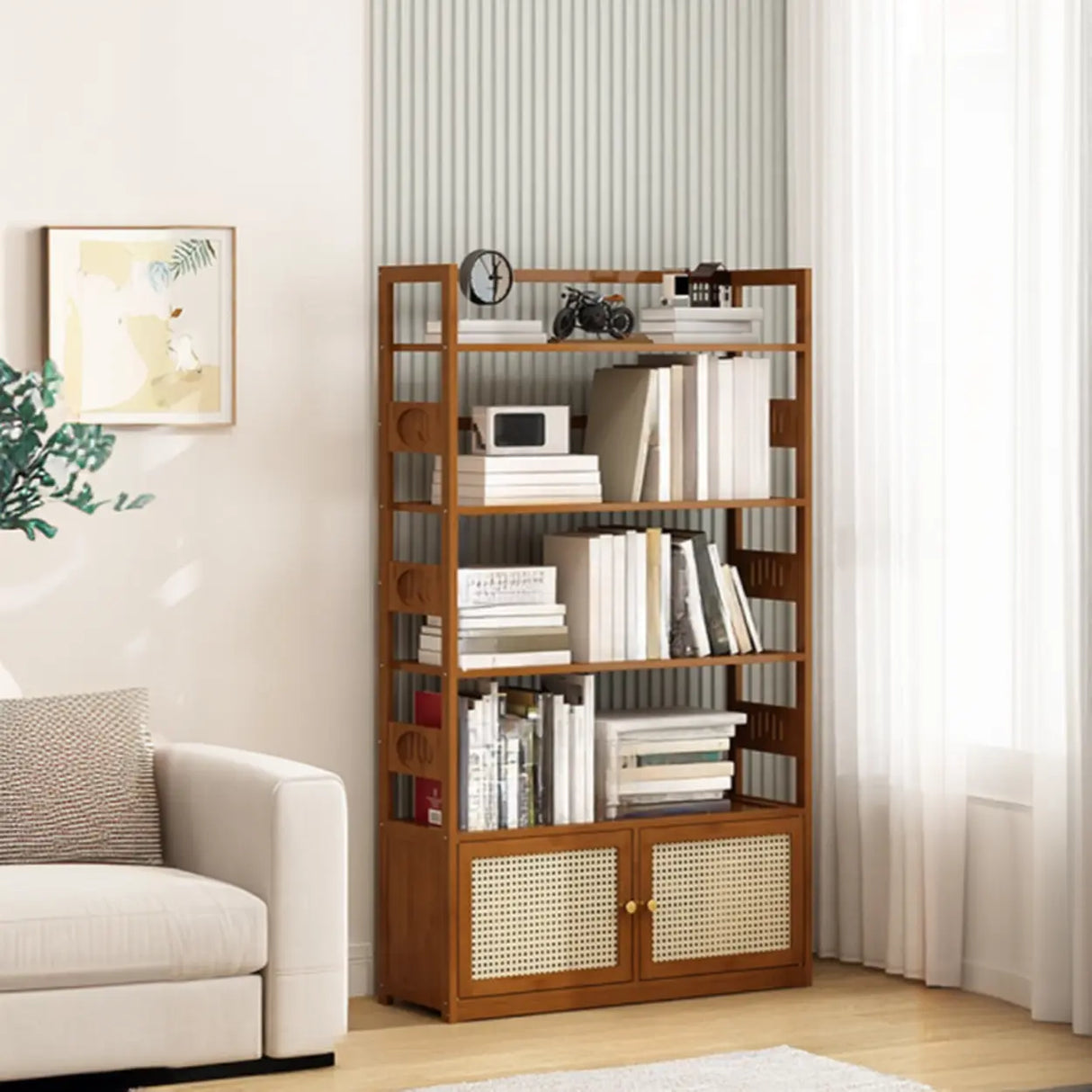 Modern Brown Open Back Wood Frame Standard Bookshelf Image - 23
