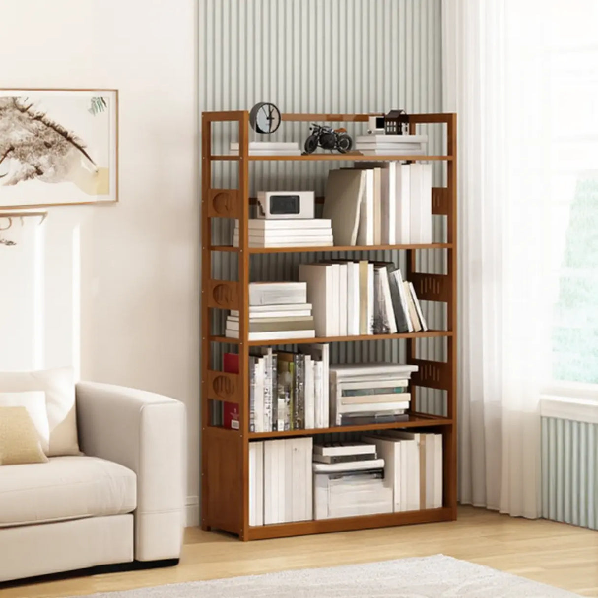Modern Brown Open Back Wood Frame Standard Bookshelf Image - 24