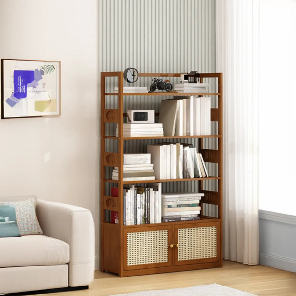 Modern Brown Open Back Wood Frame Standard Bookshelf Image - 25