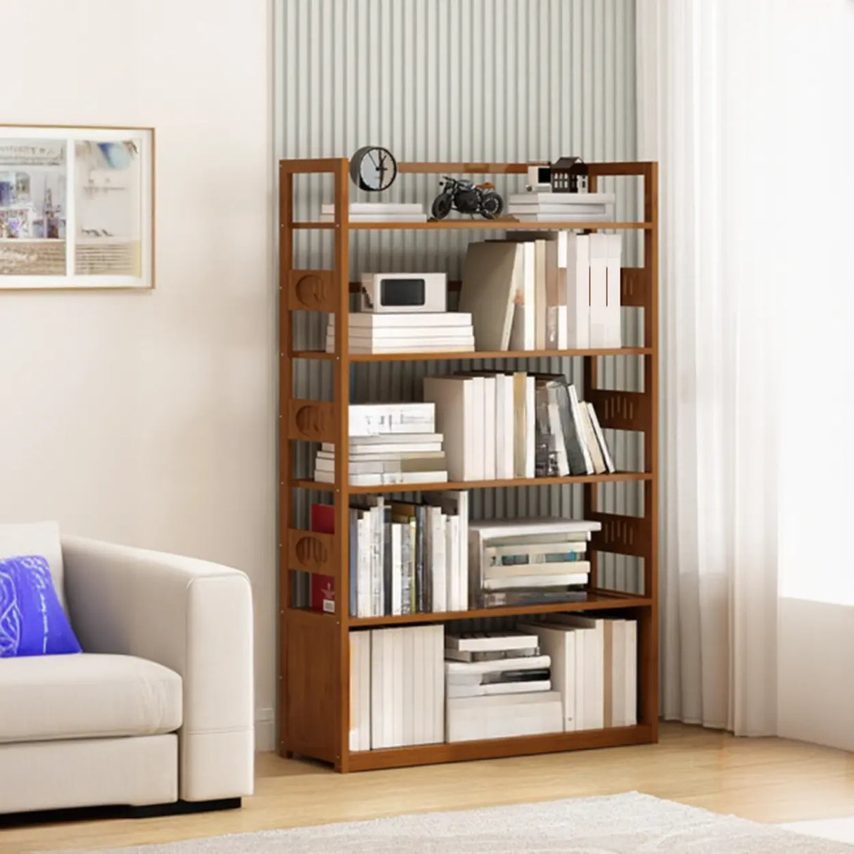 Modern Brown Open Back Wood Frame Standard Bookshelf Image - 26