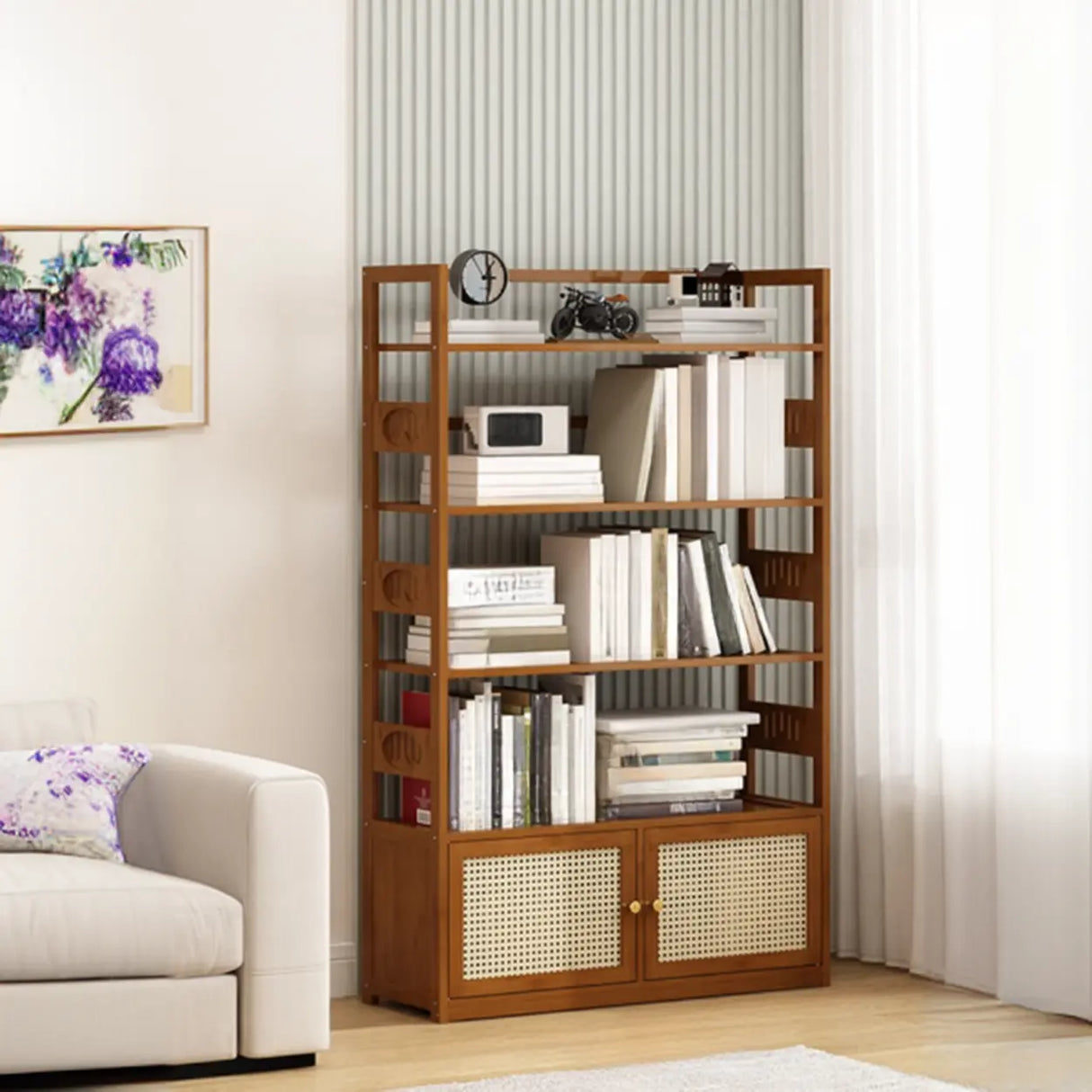 Modern Brown Open Back Wood Frame Standard Bookshelf Image - 27