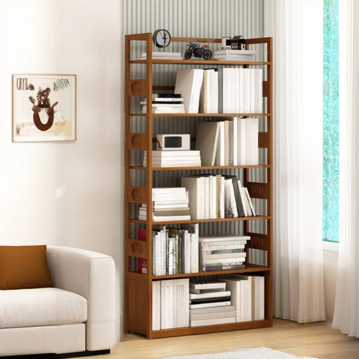 Modern Brown Open Back Wood Frame Standard Bookshelf Image - 28