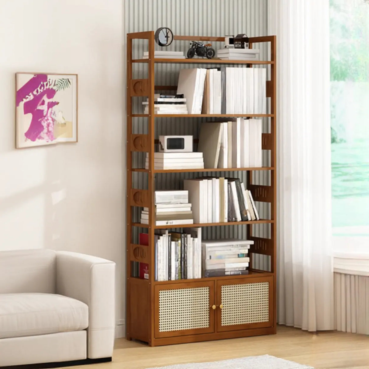 Modern Brown Open Back Wood Frame Standard Bookshelf Image - 29