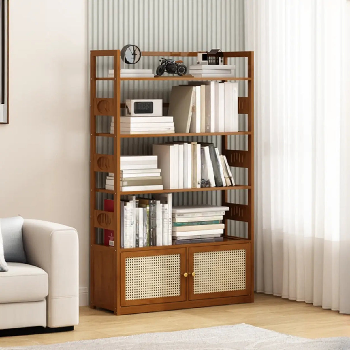 Modern Brown Open Back Wood Frame Standard Bookshelf Image - 3