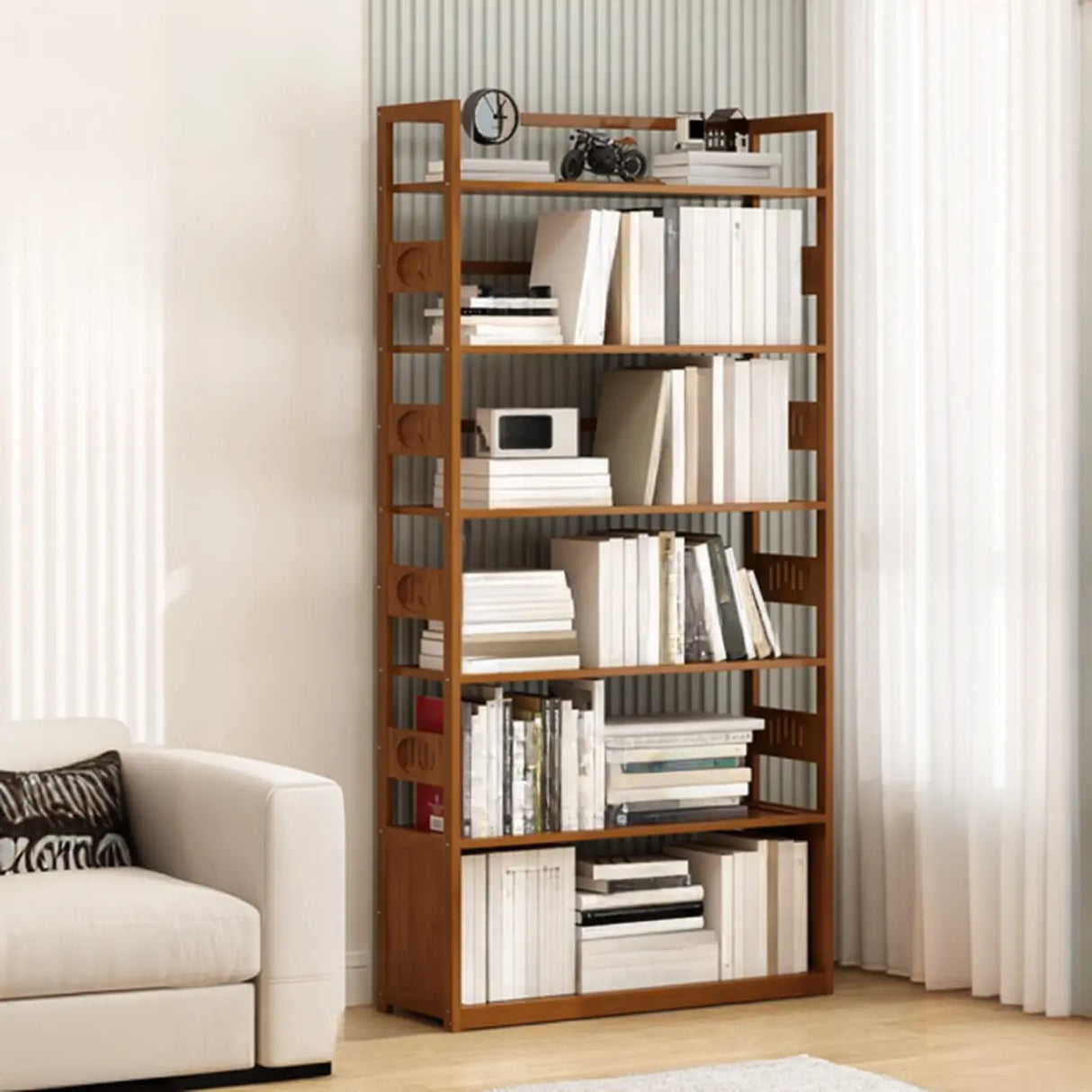 Modern Brown Open Back Wood Frame Standard Bookshelf Image - 30