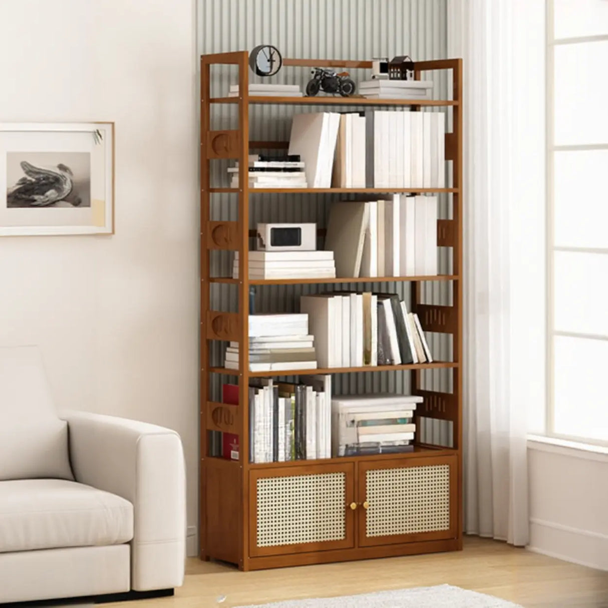 Modern Brown Open Back Wood Frame Standard Bookshelf Image - 31