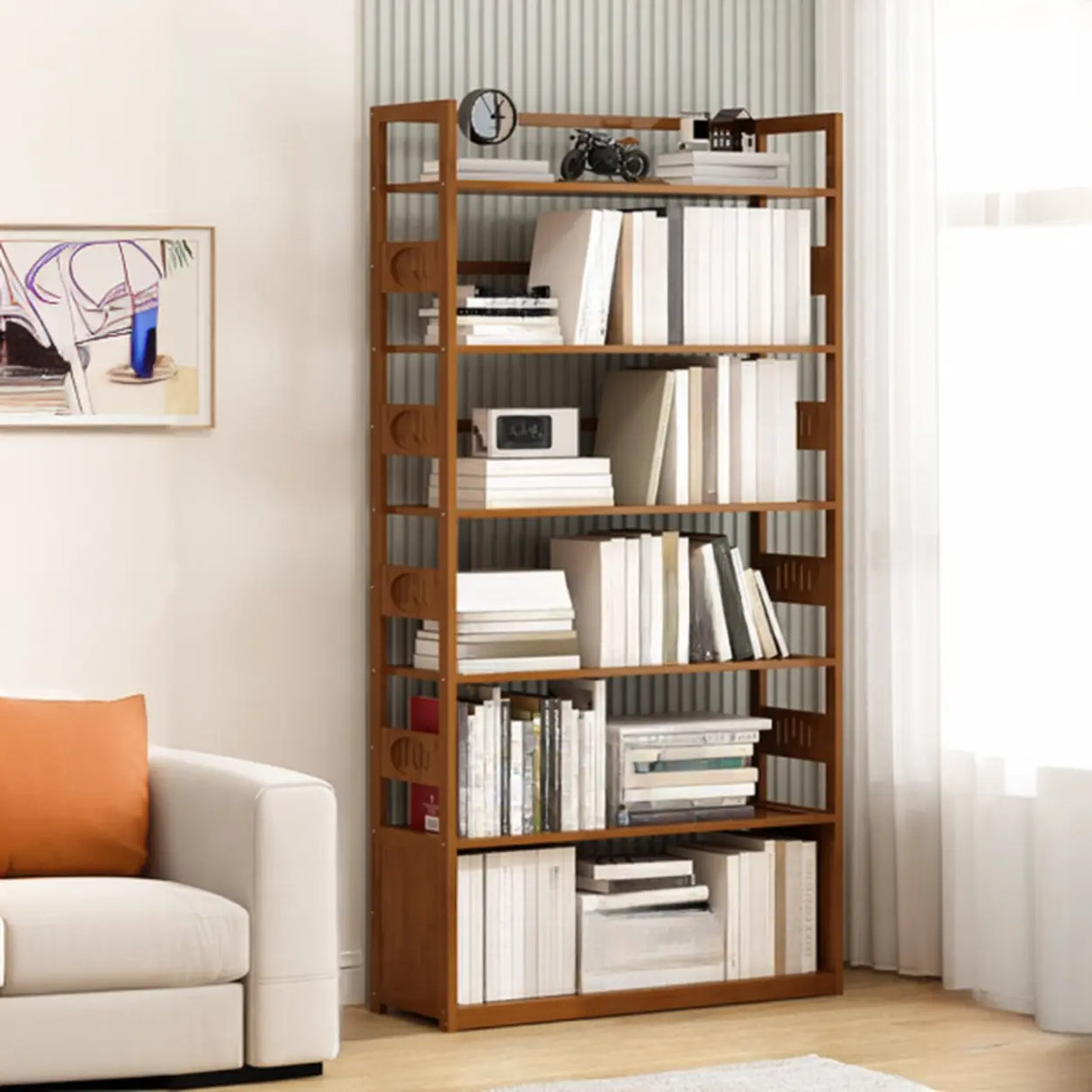 Modern Brown Open Back Wood Frame Standard Bookshelf Image - 32
