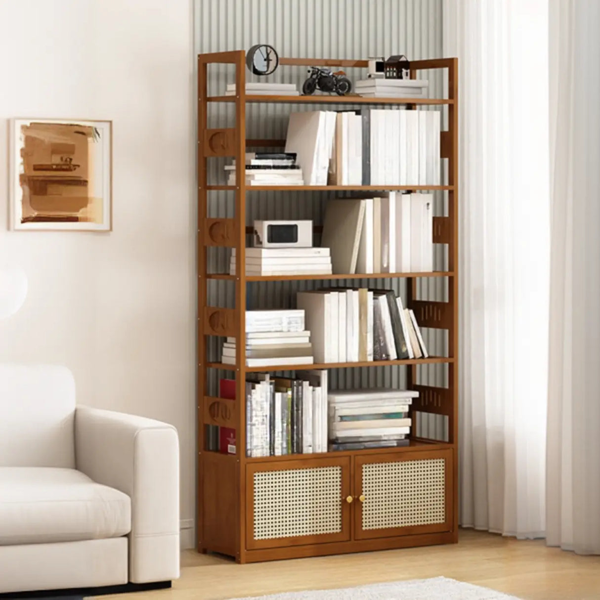 Modern Brown Open Back Wood Frame Standard Bookshelf Image - 33