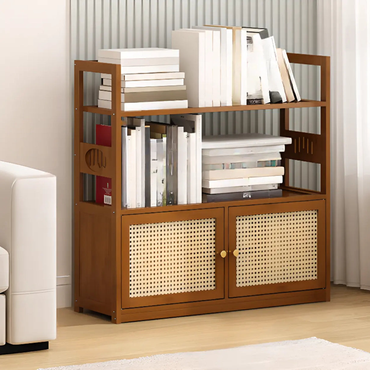 Modern Brown Open Back Wood Frame Standard Bookshelf Image - 4