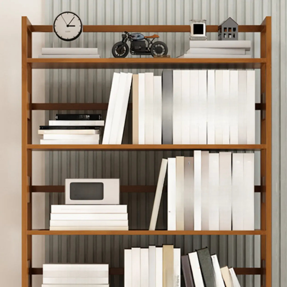 Modern Brown Open Back Wood Frame Standard Bookshelf Image - 5
