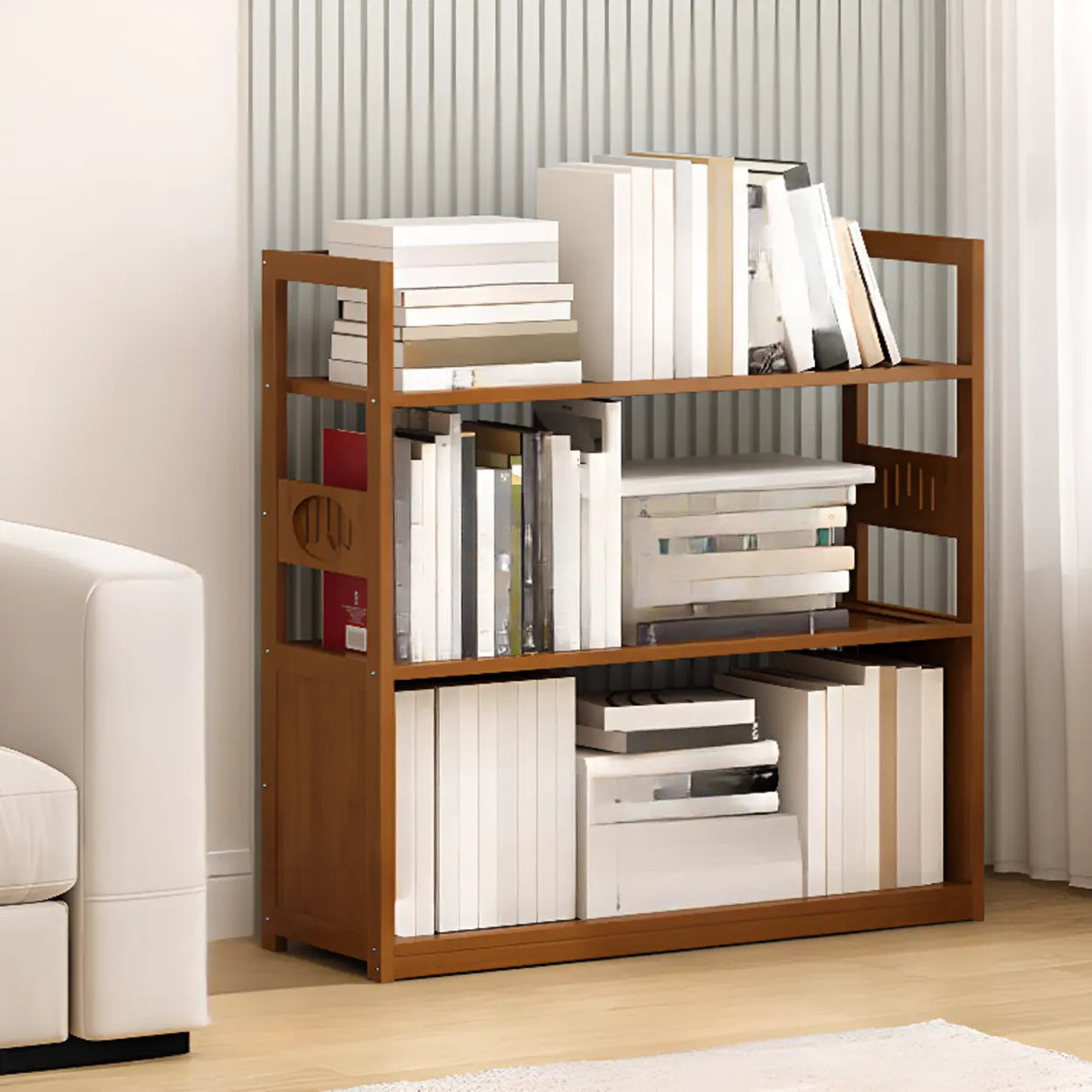 Modern Brown Open Back Wood Frame Standard Bookshelf Image - 6