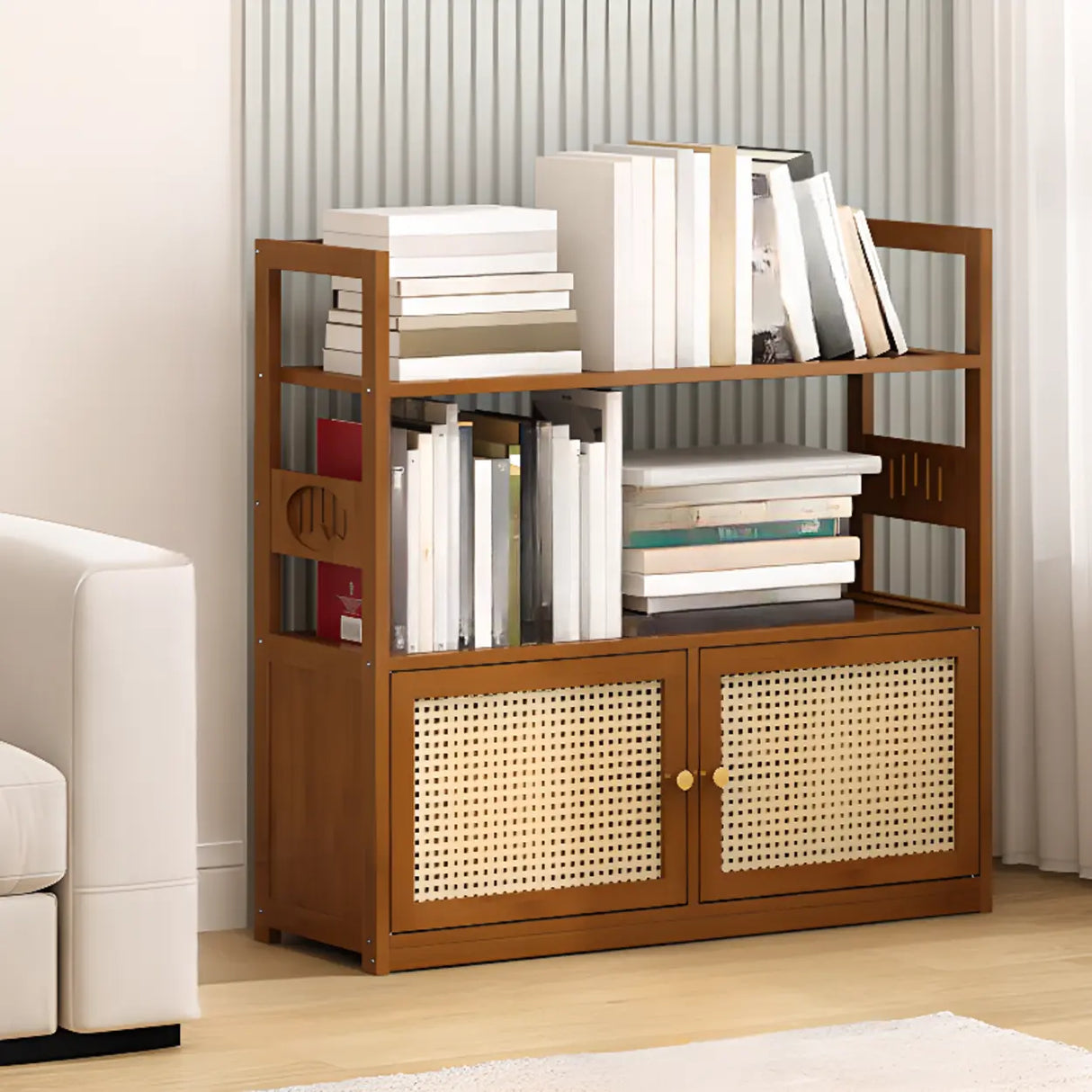 Modern Brown Open Back Wood Frame Standard Bookshelf Image - 7