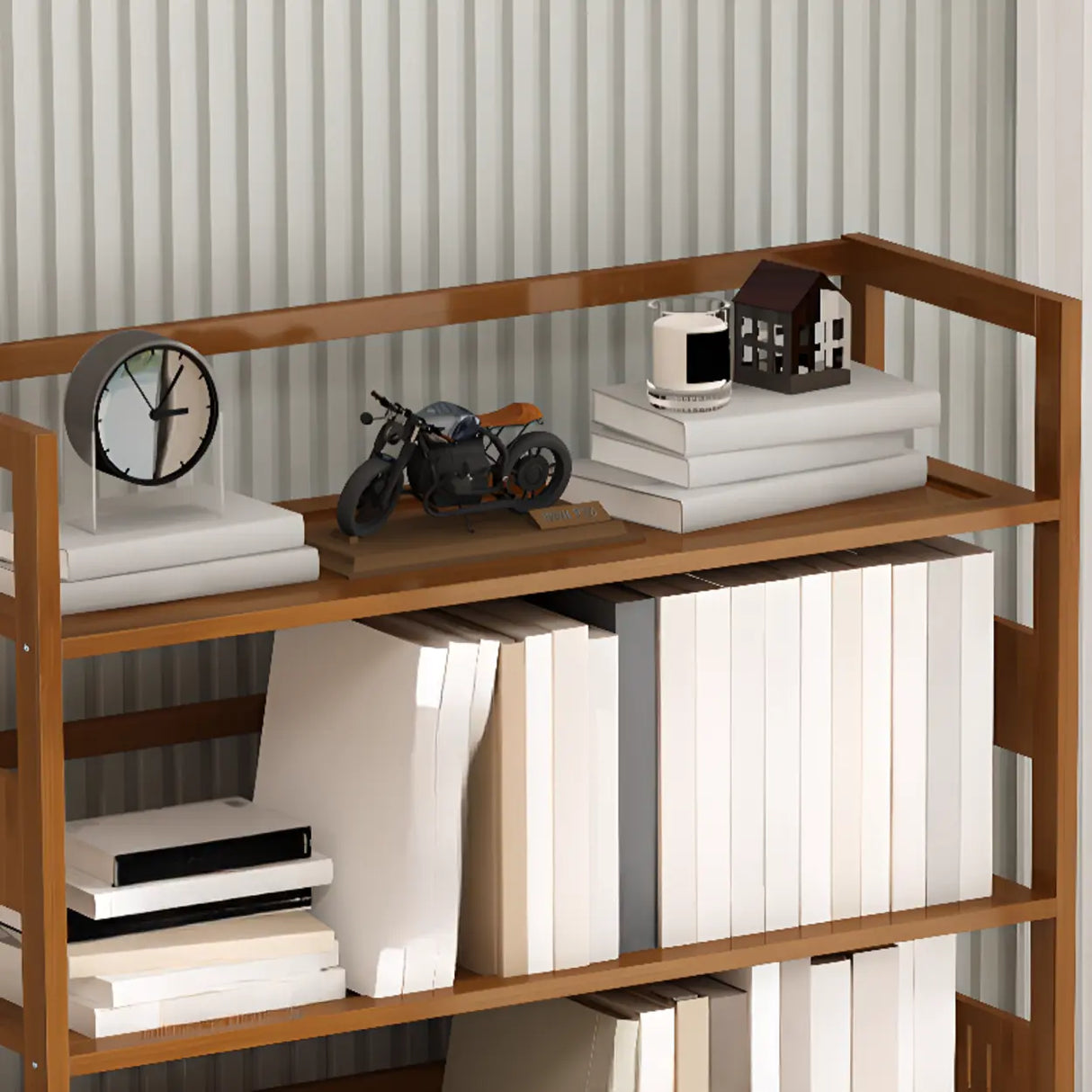 Modern Brown Open Back Wood Frame Standard Bookshelf Image - 8
