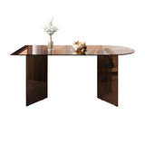 Modern Brown Oval Glass Scratch Resistant Dining Table Image - 5
