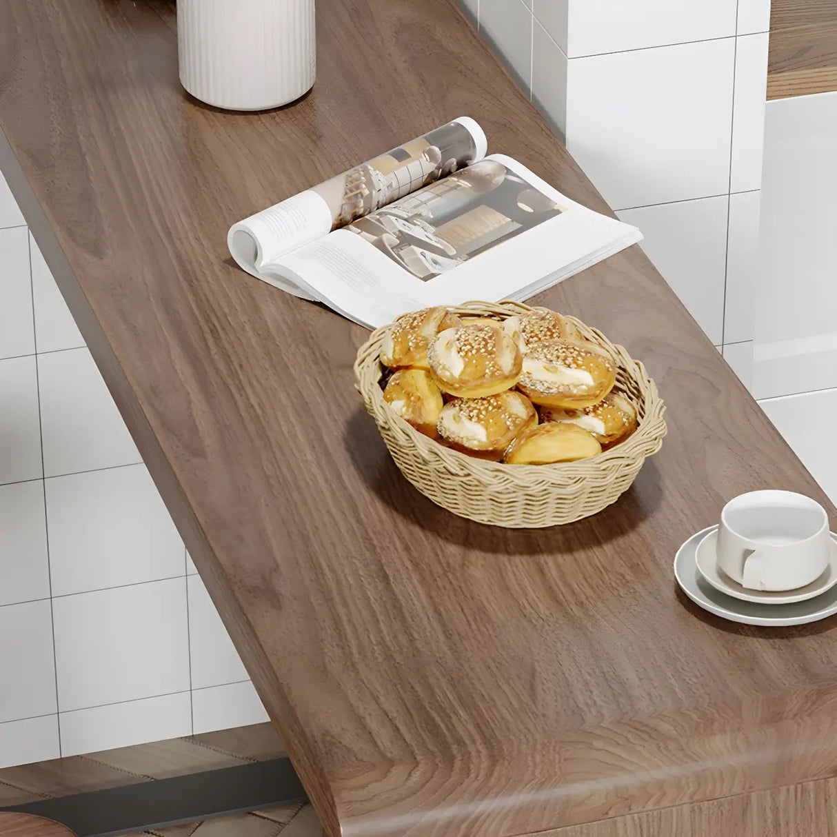 Modern Brown Rectangular  Bar Table with Metal Leg Image - 12