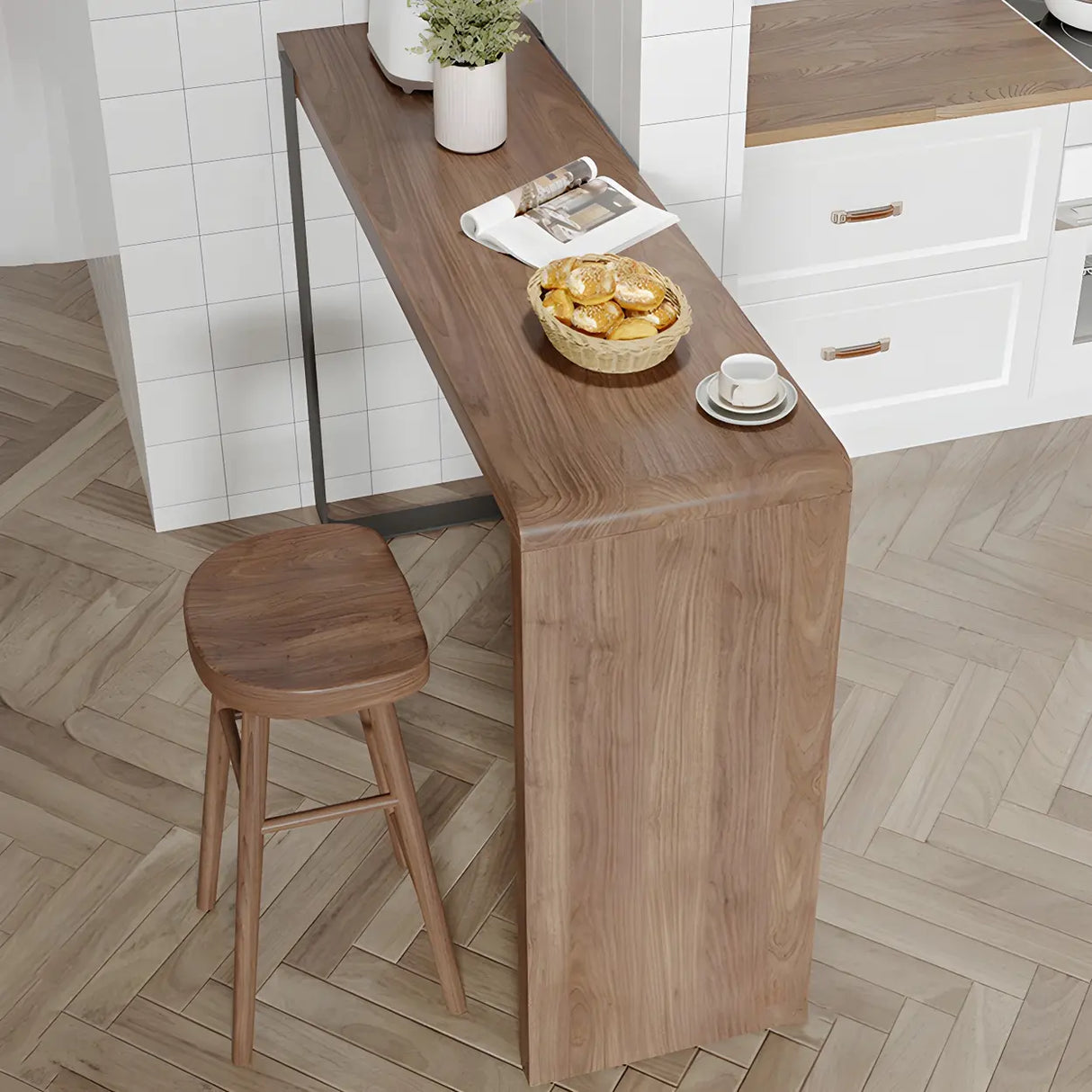 Modern Brown Rectangular  Bar Table with Metal Leg Image - 16