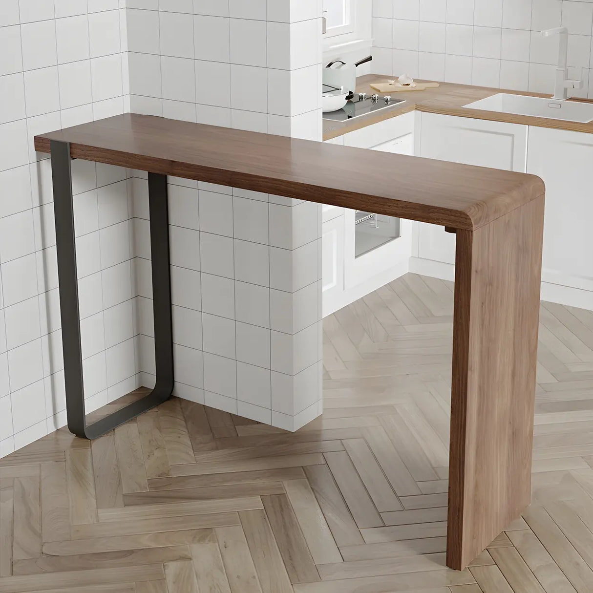 Modern Brown Rectangular  Bar Table with Metal Leg Image - 8