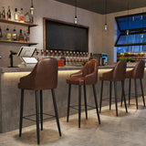 Modern Brown Square Leather Bar Stool with Backrest Image - 1