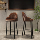 Modern Brown Square Leather Bar Stool with Backrest Image - 3