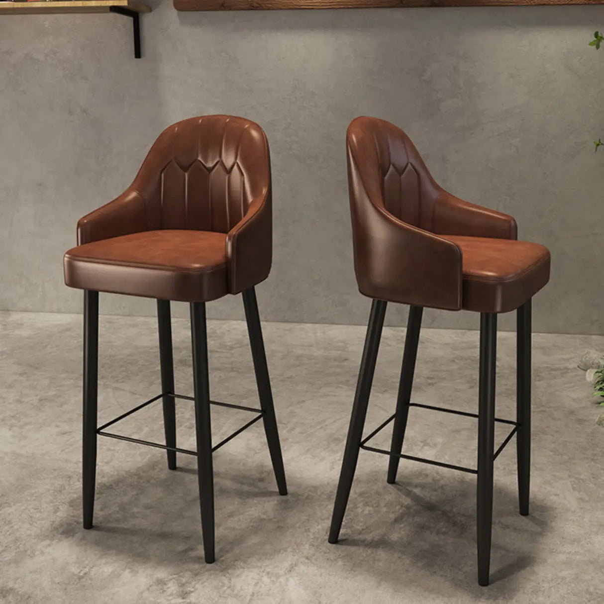 Modern Brown Square Leather Bar Stool with Backrest Image - 4