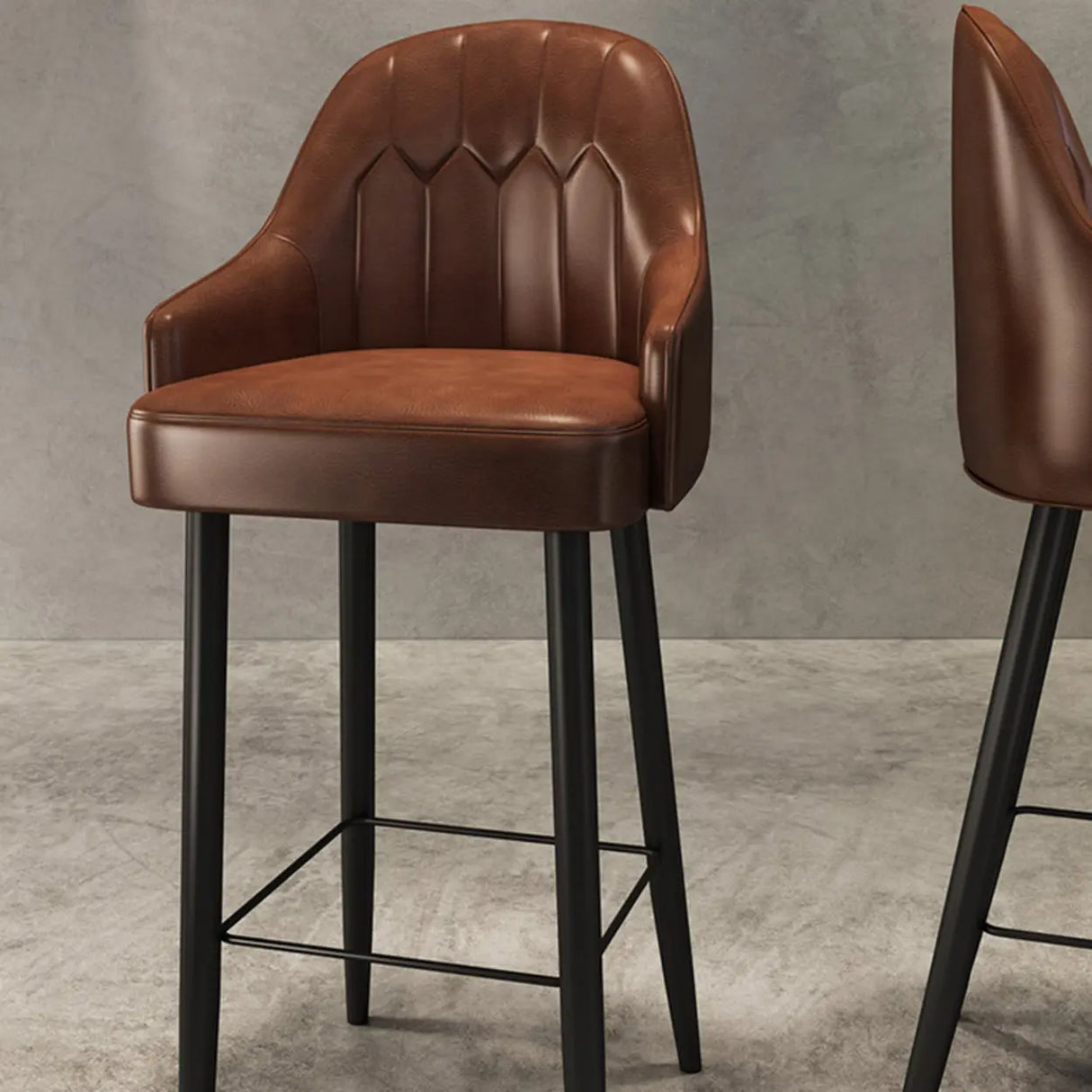 Modern Brown Square Leather Bar Stool with Backrest Image - 5