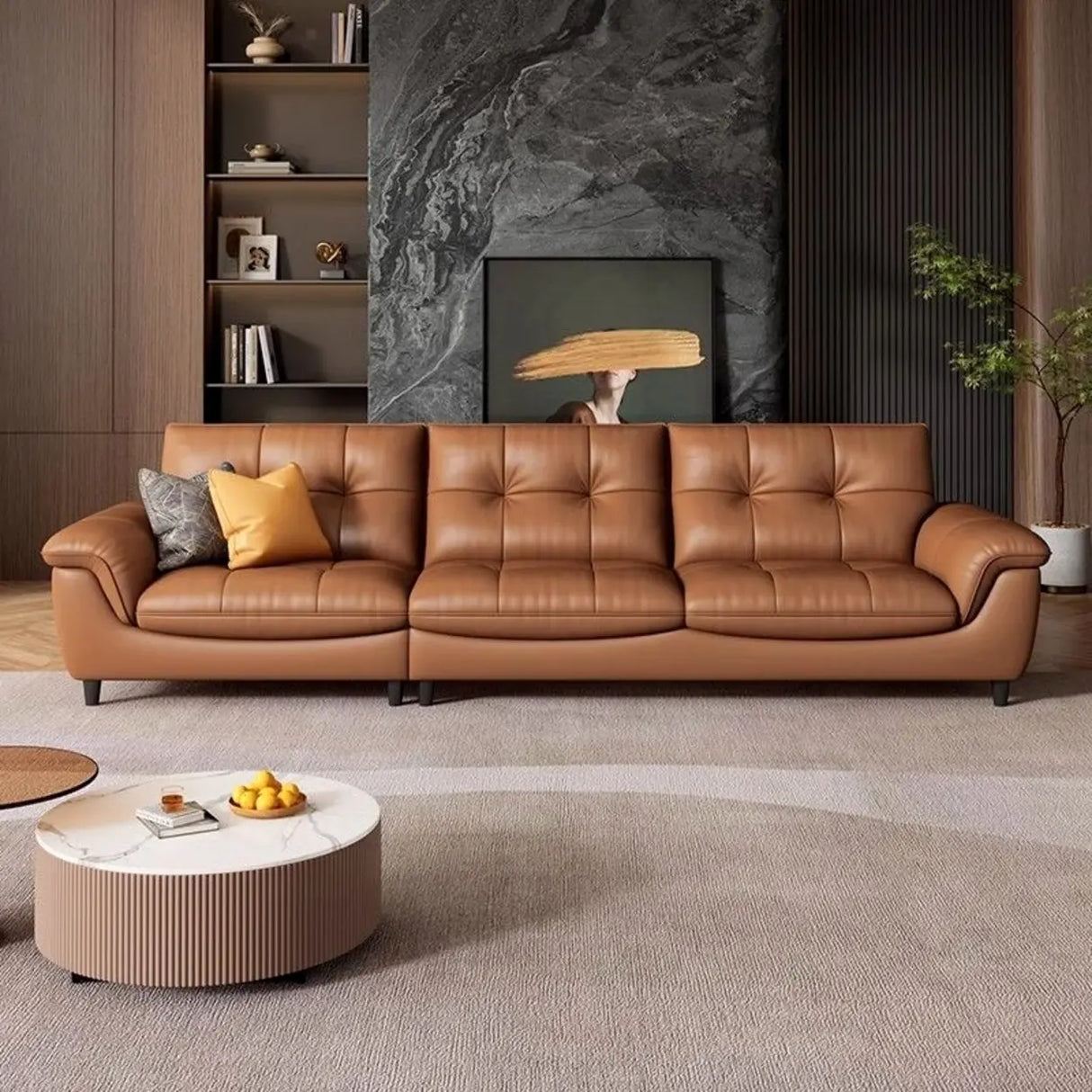 Modern Brown Tear Resistant Full Grain Cow Leather Sofa Image - 1