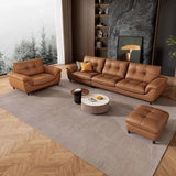 Modern Brown Tear Resistant Full Grain Cow Leather Sofa Image - 6