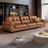 Modern Brown Tear Resistant Full Grain Cow Leather Sofa Image - 9