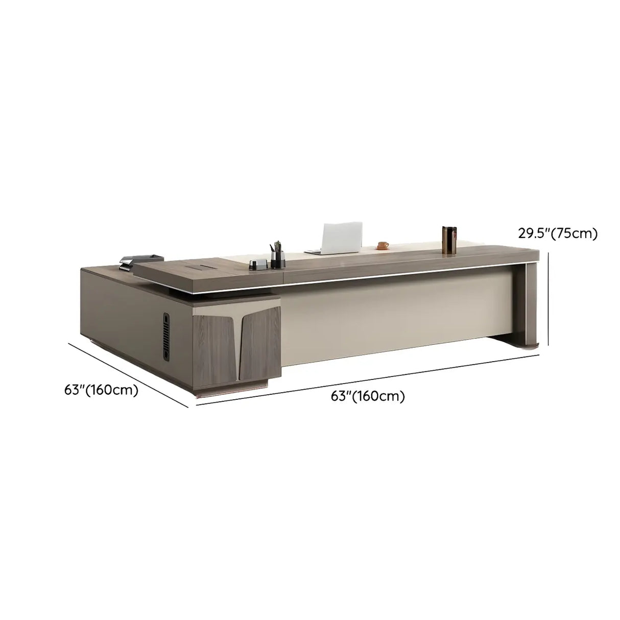 Modern Brown Wood L-Shape Office Executive Desk 
