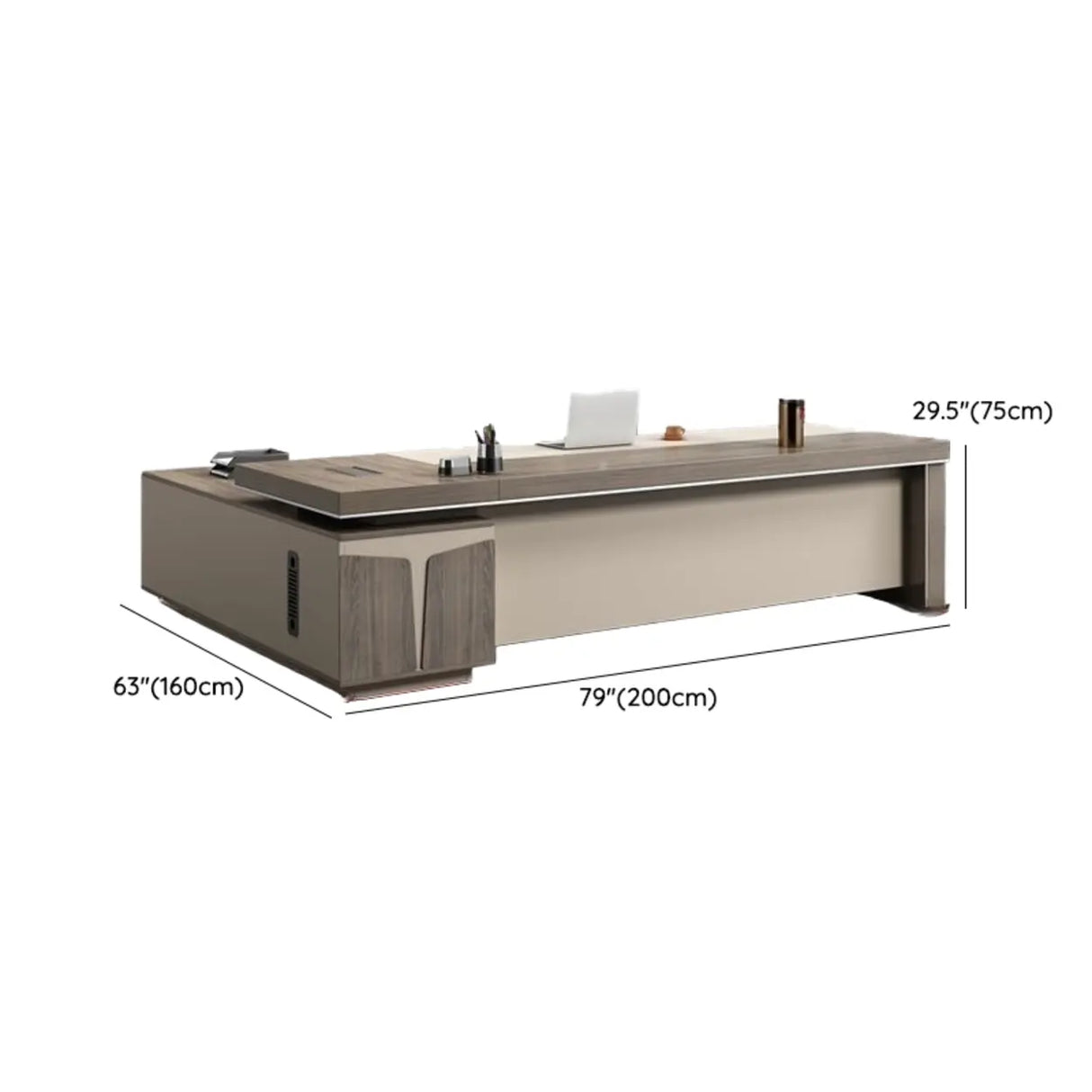 Modern Brown Wood L-Shape Office Executive Desk Image - 12