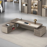 Modern Brown Wood L-Shape Office Executive Desk Image - 4