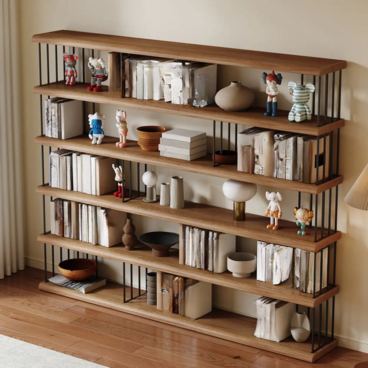 Modern Brown Wooden Shelf Brown Large Storage Bookshelf Image - 8