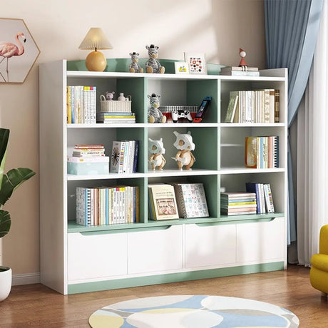 Modern Casual Closed Back Wood Storage Wide Bookcase Image - 1