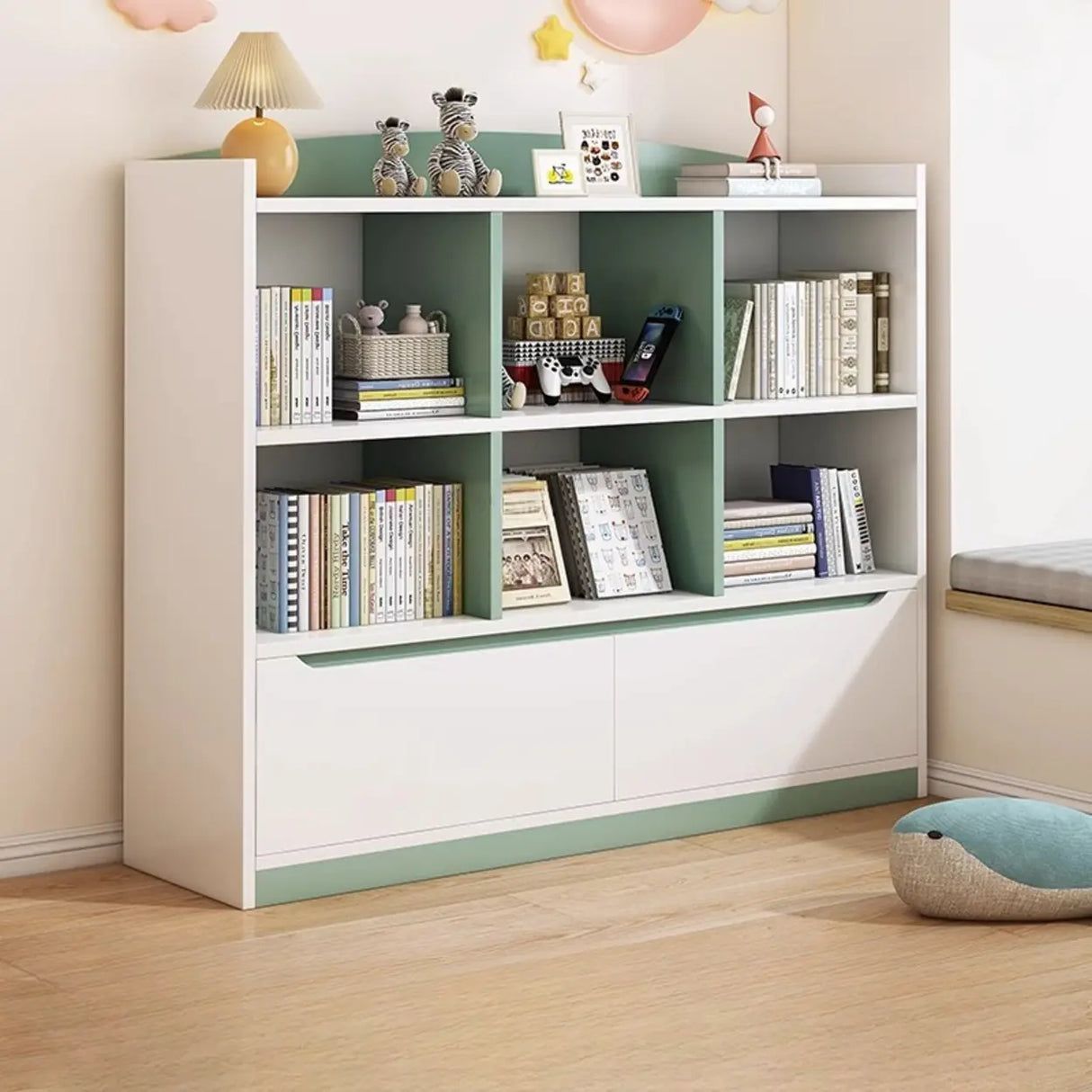 Modern Casual Closed Back Wood Storage Wide Bookcase Image - 12