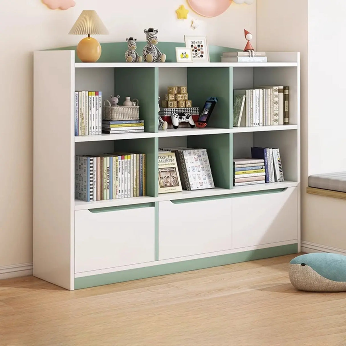 Modern Casual Closed Back Wood Storage Wide Bookcase Image - 13