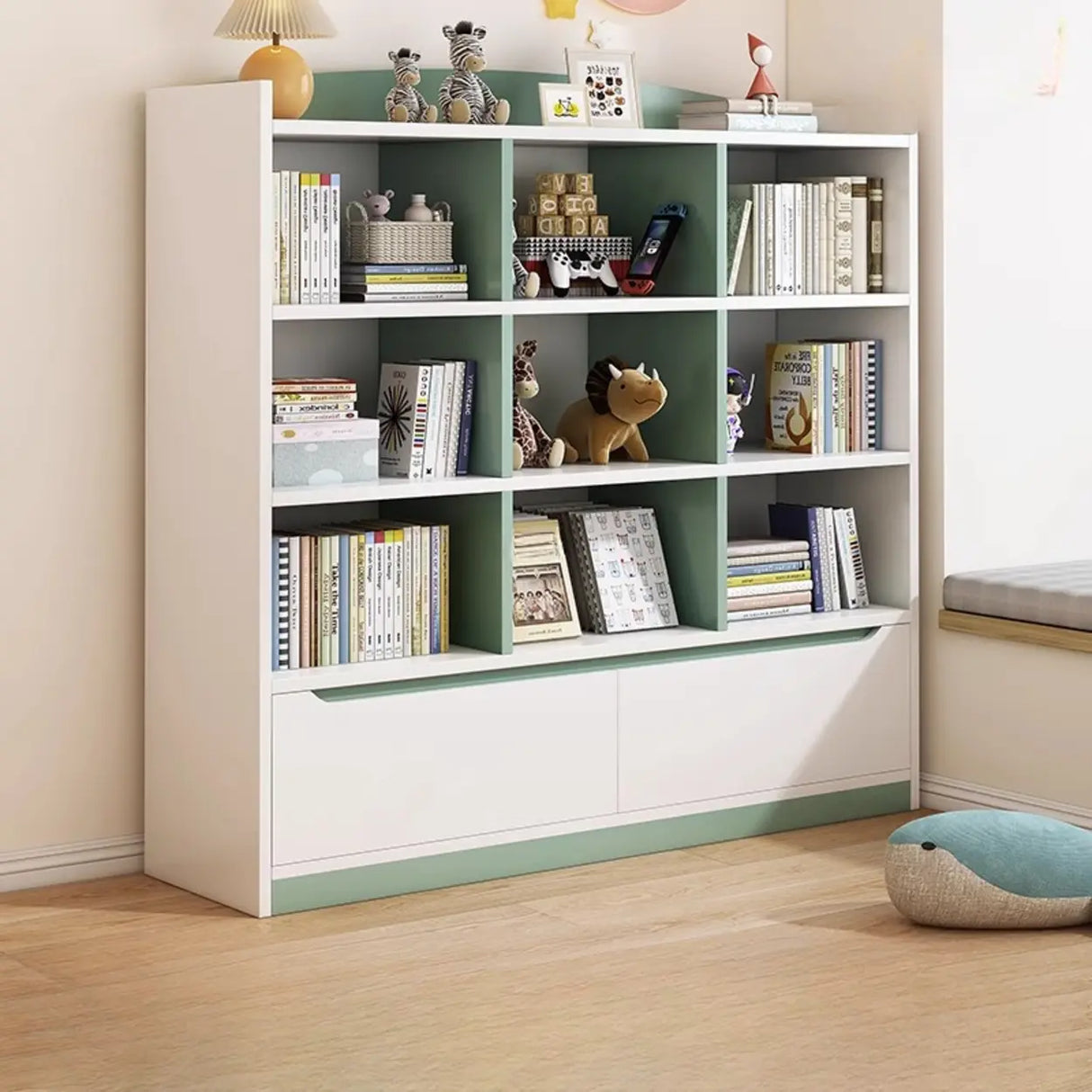 Modern Casual Closed Back Wood Storage Wide Bookcase Image - 14