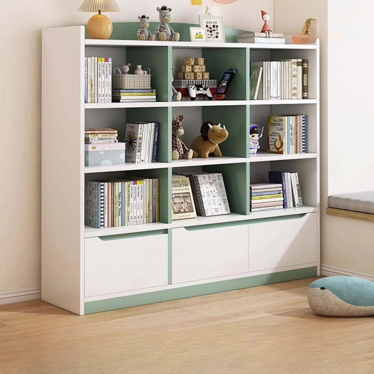 Modern Casual Closed Back Wood Storage Wide Bookcase Image - 15