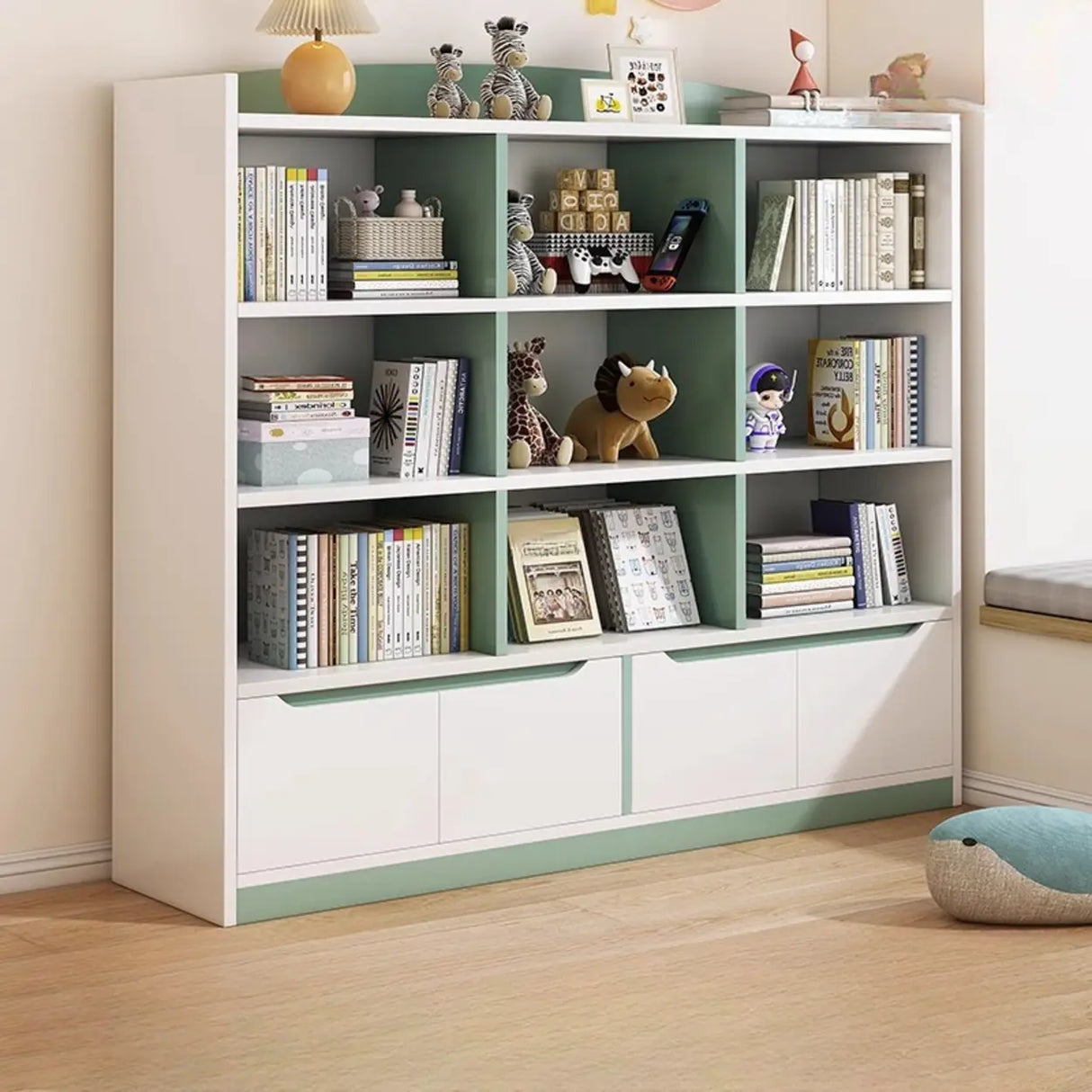 Modern Casual Closed Back Wood Storage Wide Bookcase Image - 16