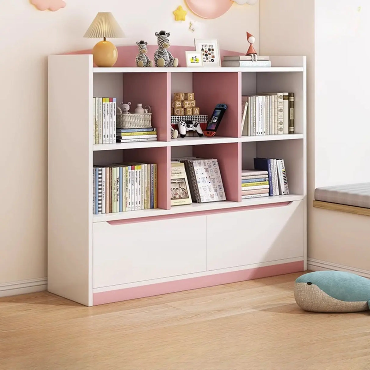 Modern Casual Closed Back Wood Storage Wide Bookcase Image - 17