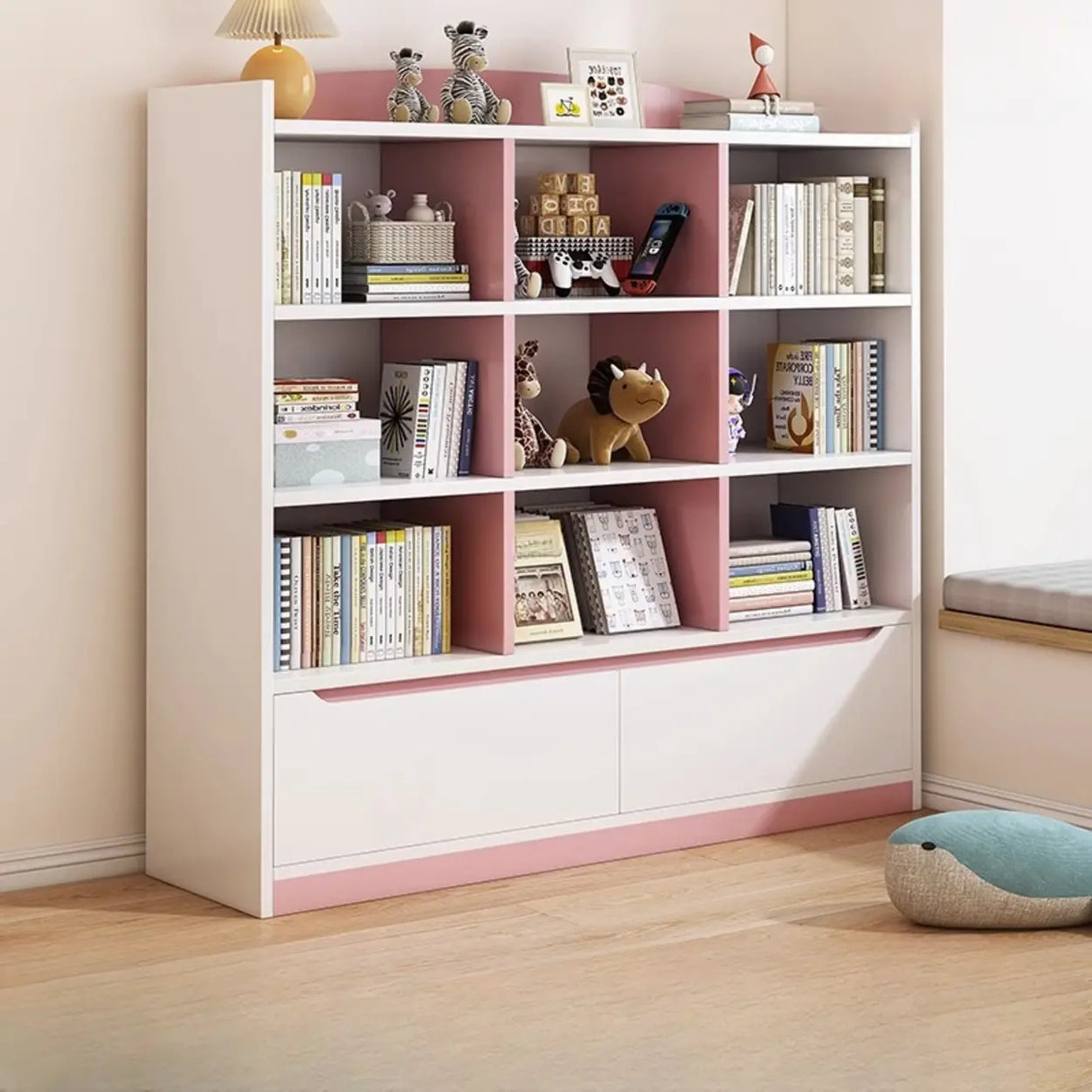 Modern Casual Closed Back Wood Storage Wide Bookcase Image - 18
