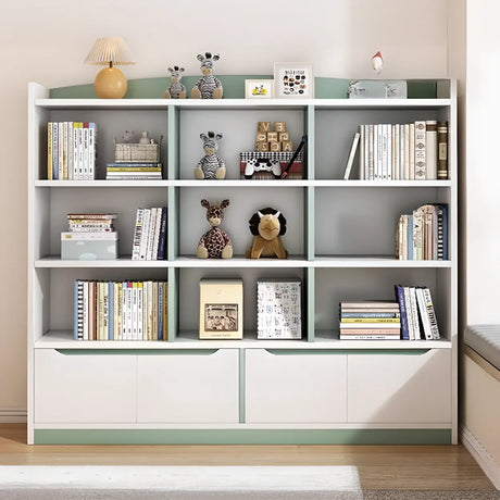 Modern Casual Closed Back Wood Storage Wide Bookcase Image - 2