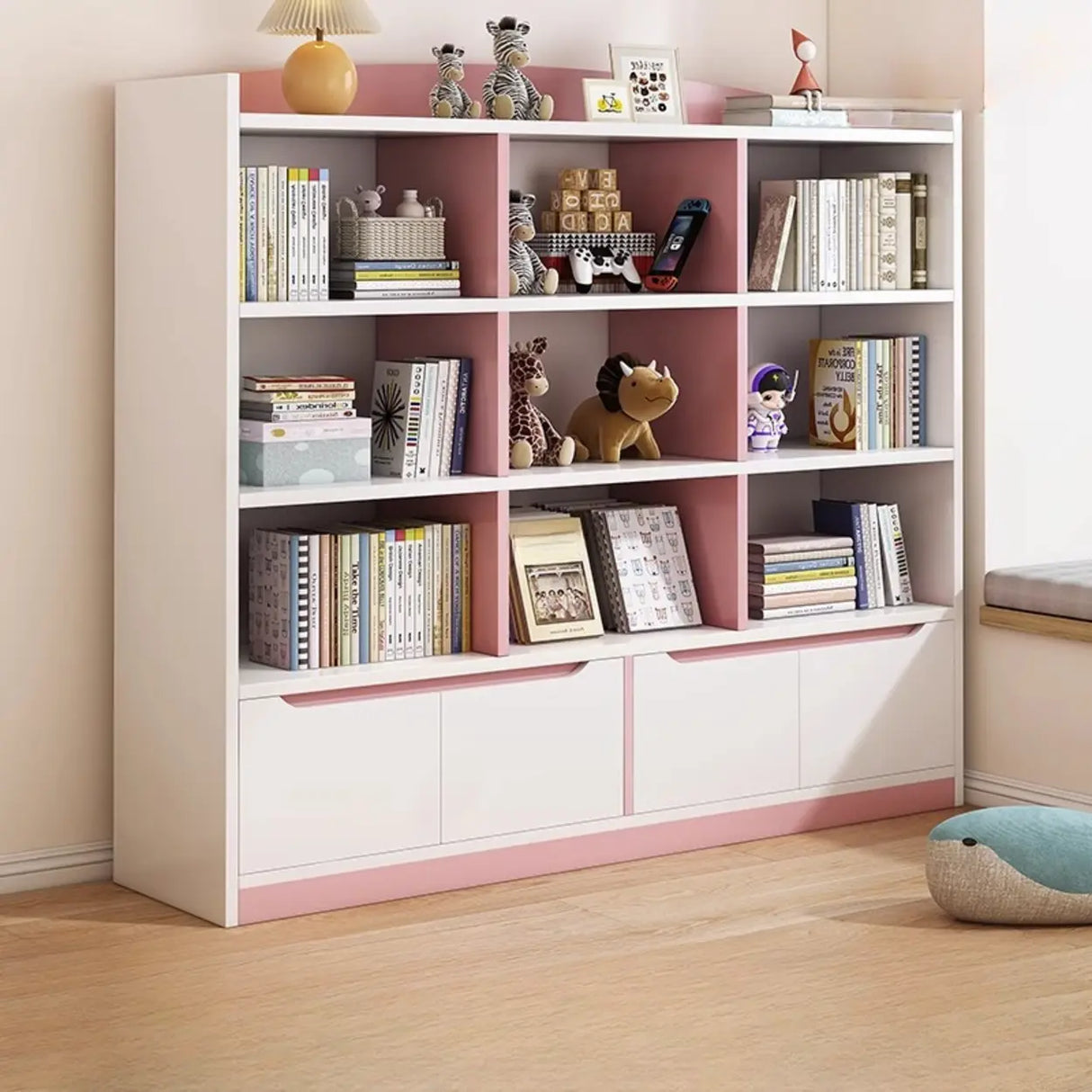 Modern Casual Closed Back Wood Storage Wide Bookcase Image - 20