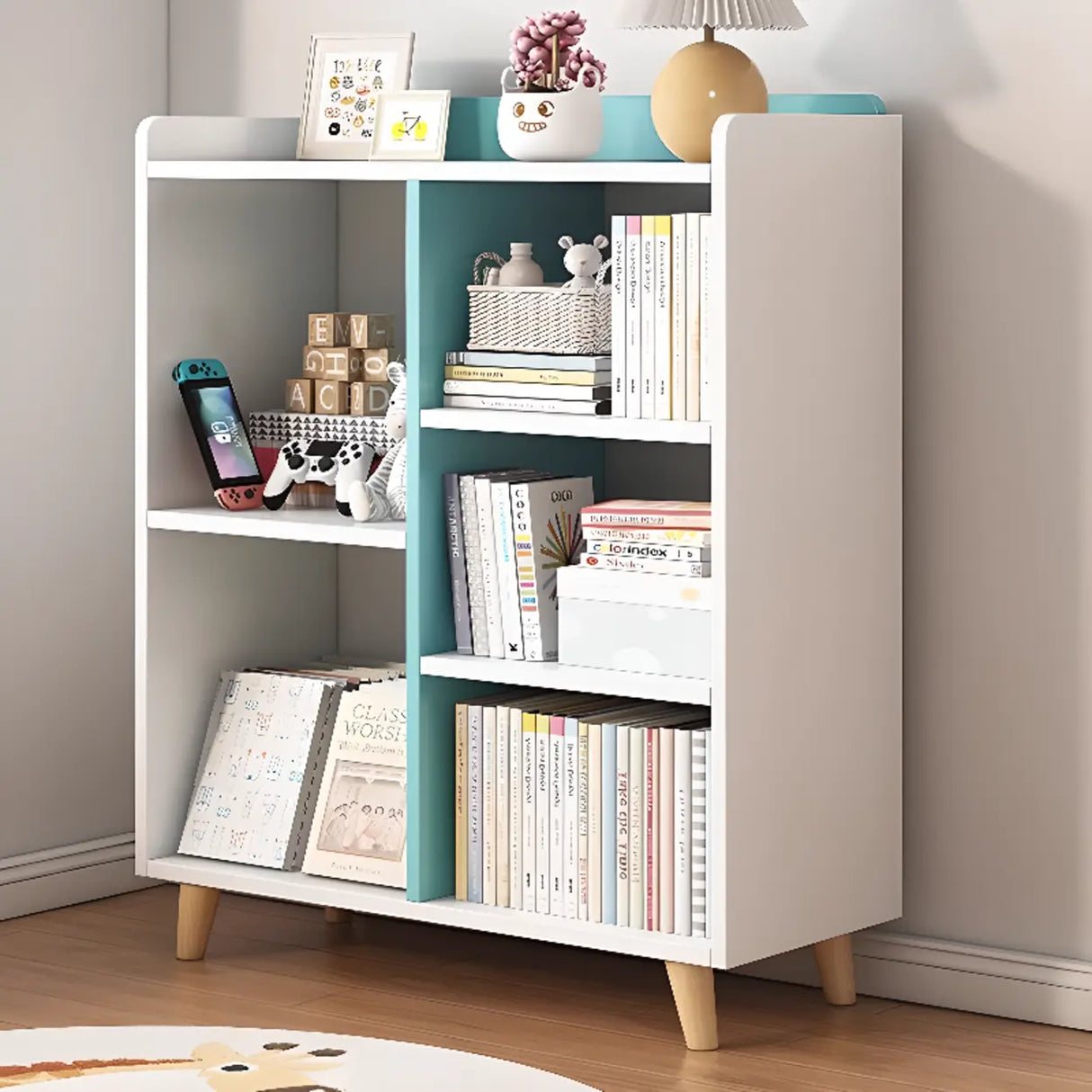 Modern Casual Closed Back Wood Storage Wide Bookcase Image - 21