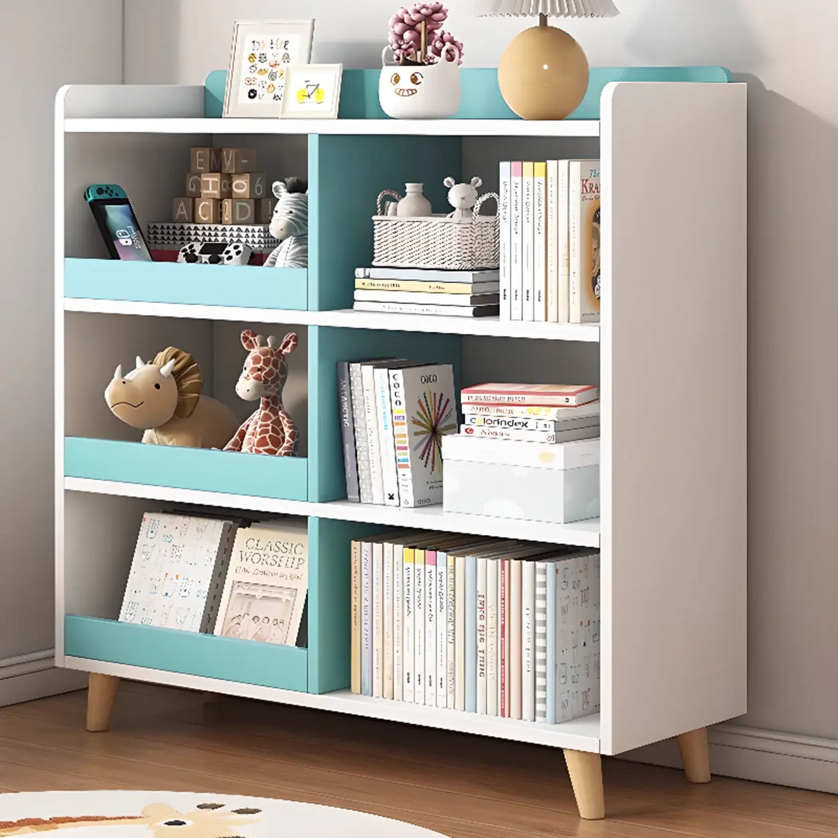 Modern Casual Closed Back Wood Storage Wide Bookcase Image - 22