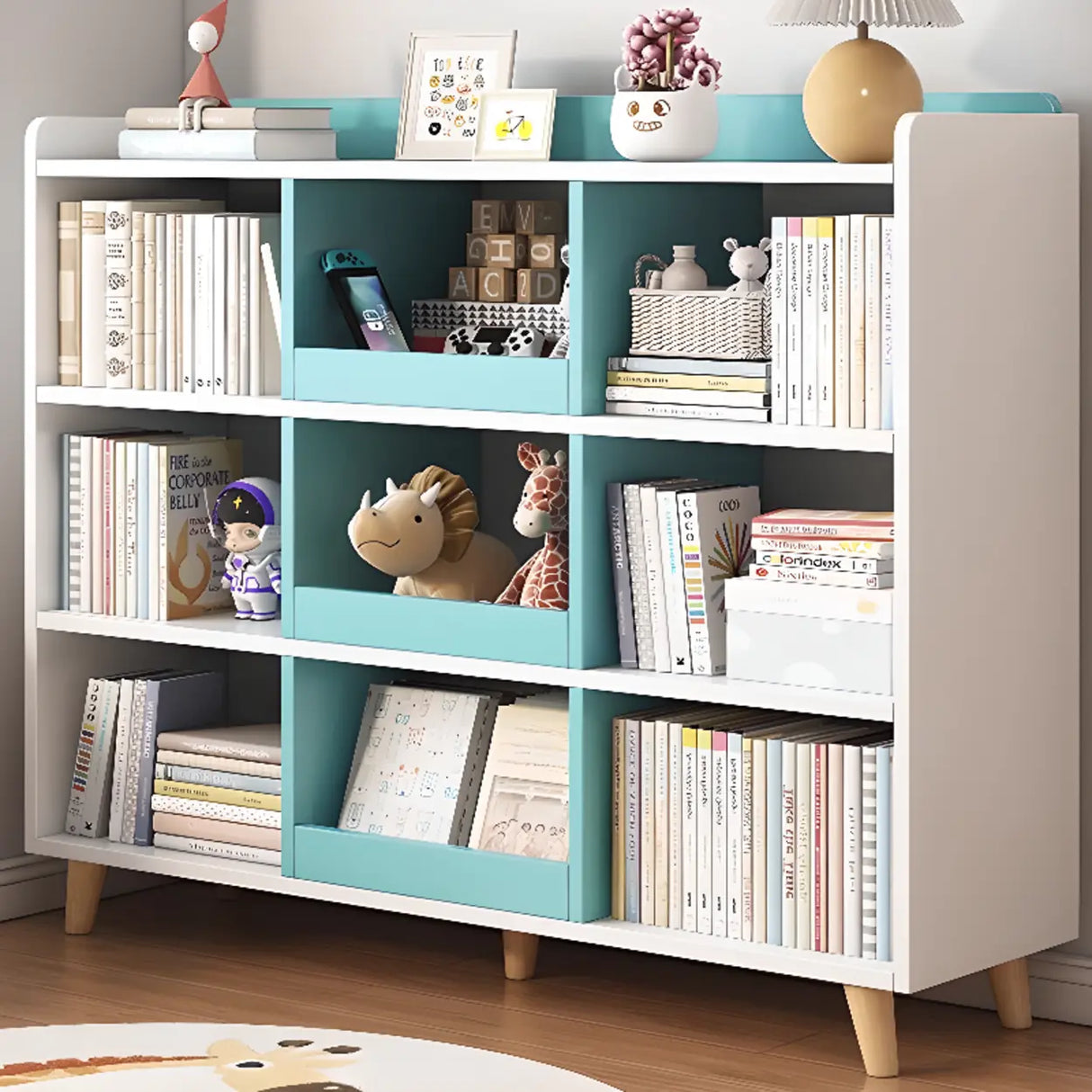 Modern Casual Closed Back Wood Storage Wide Bookcase Image - 24