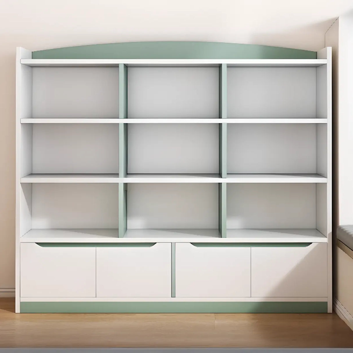 Modern Casual Closed Back Wood Storage Wide Bookcase Image - 3