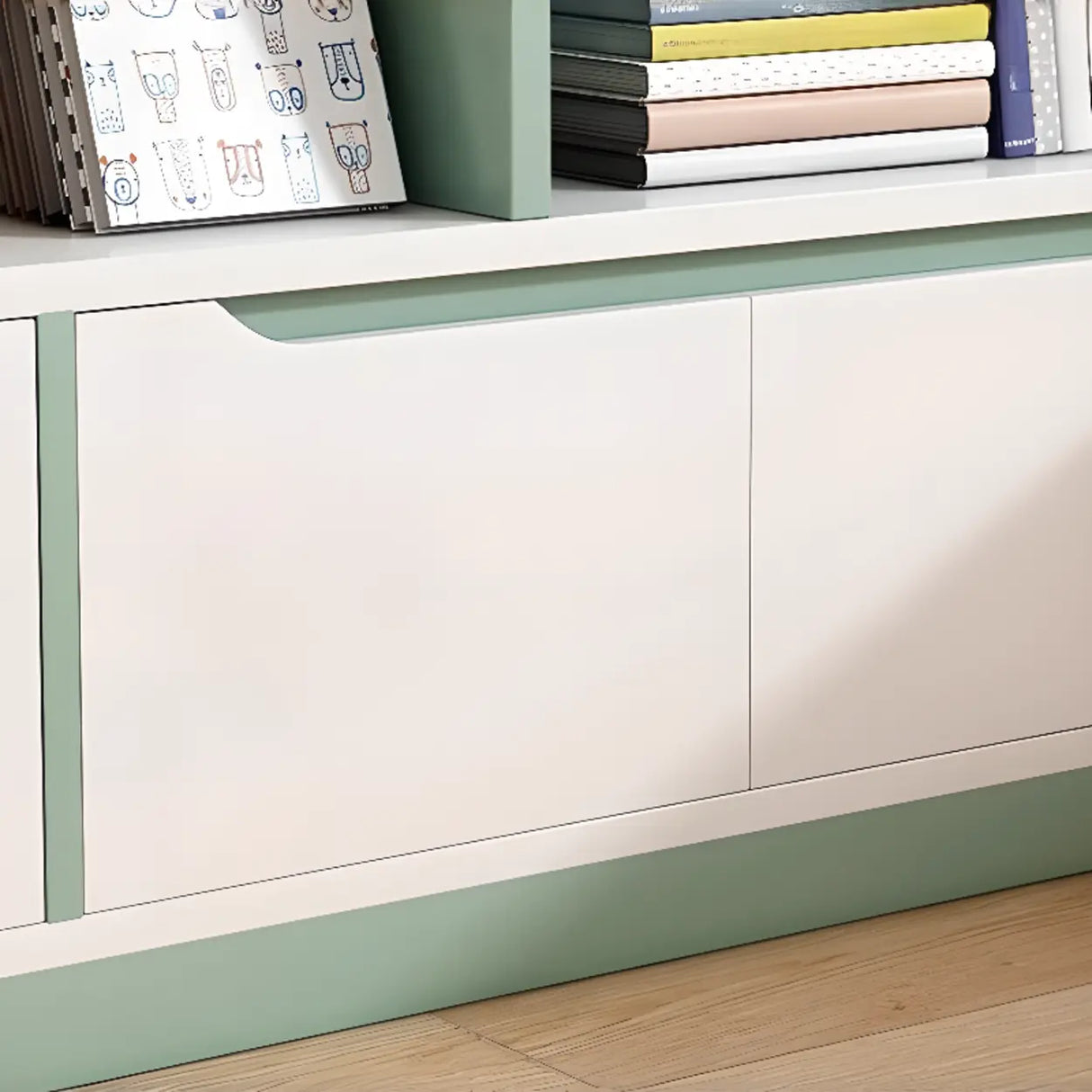 Modern Casual Closed Back Wood Storage Wide Bookcase Image - 4